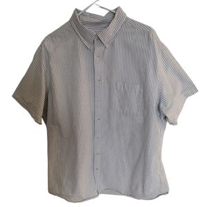 Merona Unisex  Button Downs Shirt Short Sleeves Size XXL White‎ and Grey Stripes